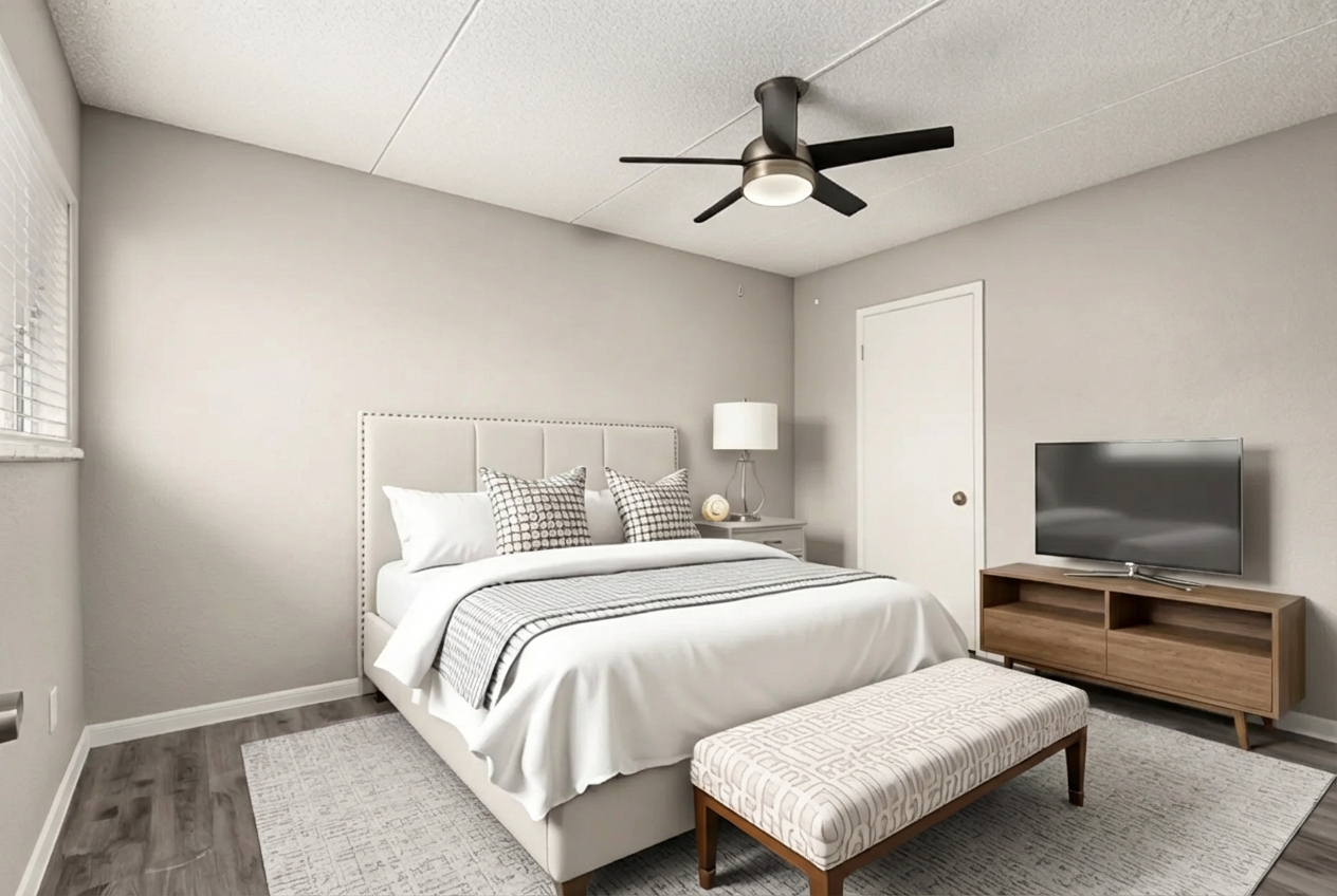 Virtually staged bedroom at The Forté Apartments.