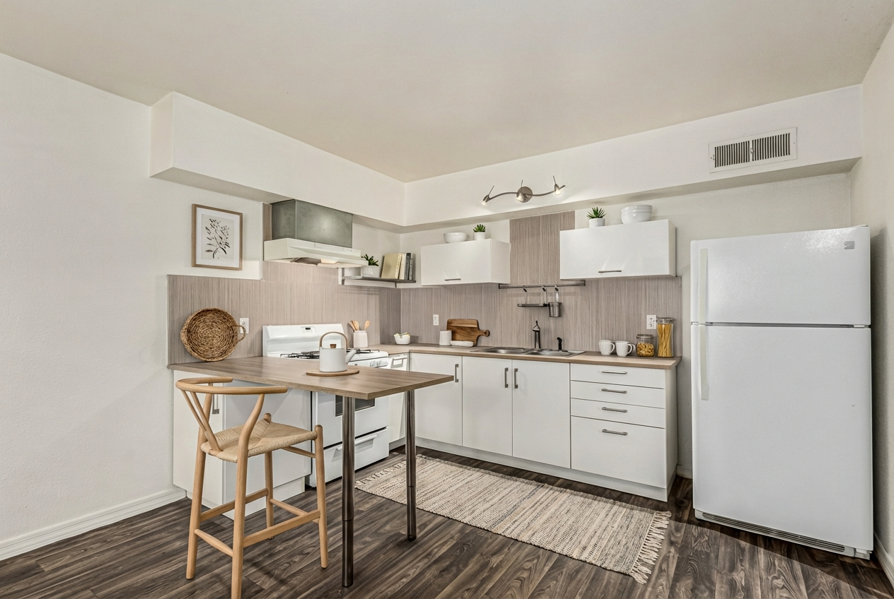 Virtually staged kitchen at The Forté Apartments.