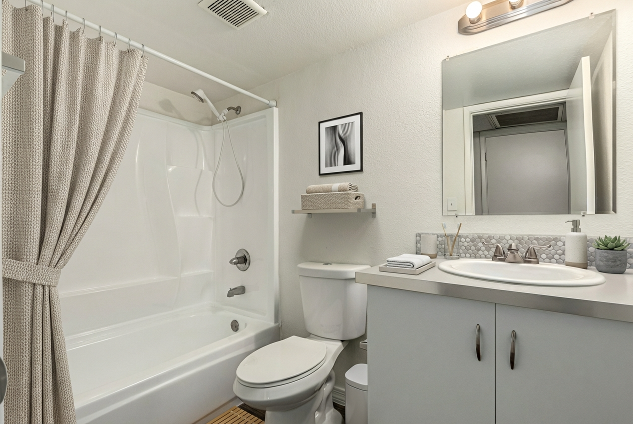 Virtually staged bathroom at The Forté Apartments.