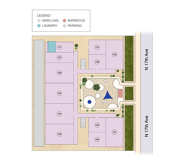 Overhead view of Floor 1 showing unit locations